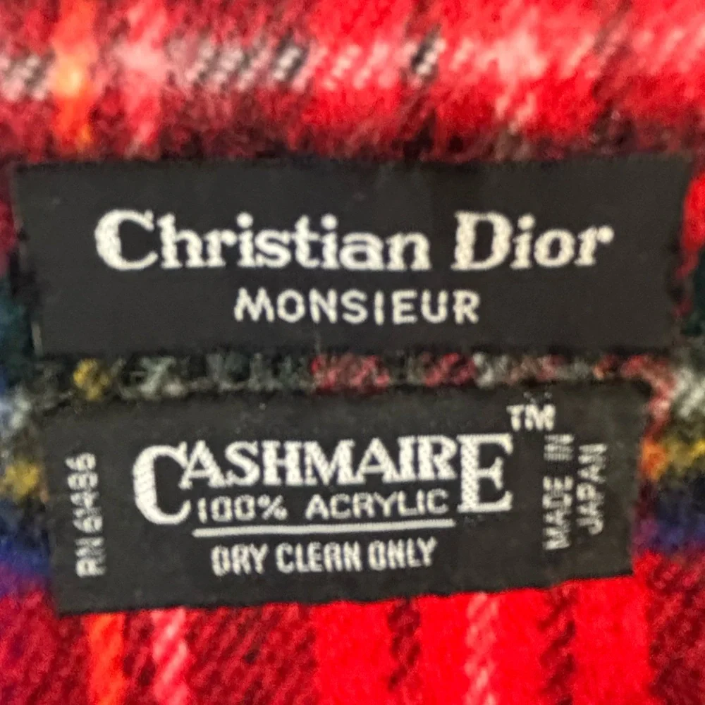 Christian Dior Monsieur Vintage Red Plaid Cashmaire Scarf Made in Japan