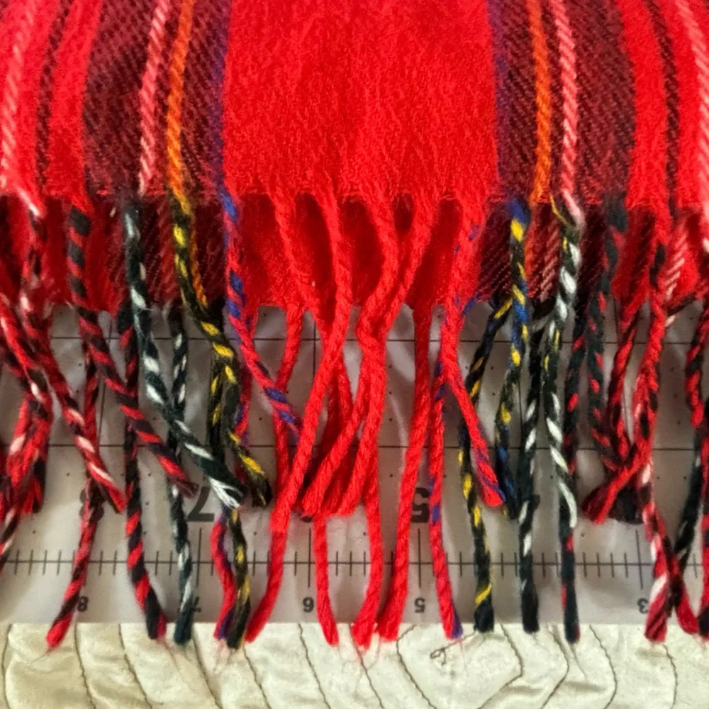 Christian Dior Monsieur Vintage Red Plaid Cashmaire Scarf Made in Japan