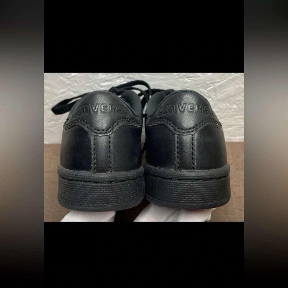 Rare Converse Junior Sneakers All Black Leather Lace Up Size 13.5 Monochrome