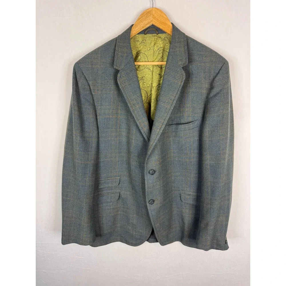 Vintage Beau Marc Saxony Tweed Wool Blazer Blue Plaid Sport Coat Made in England