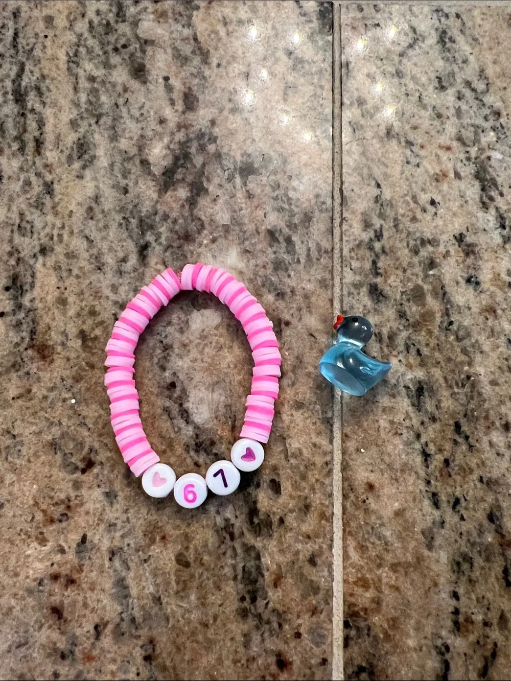 Pink Number Bead Stretch Bracelet for Kids - 67 Charm