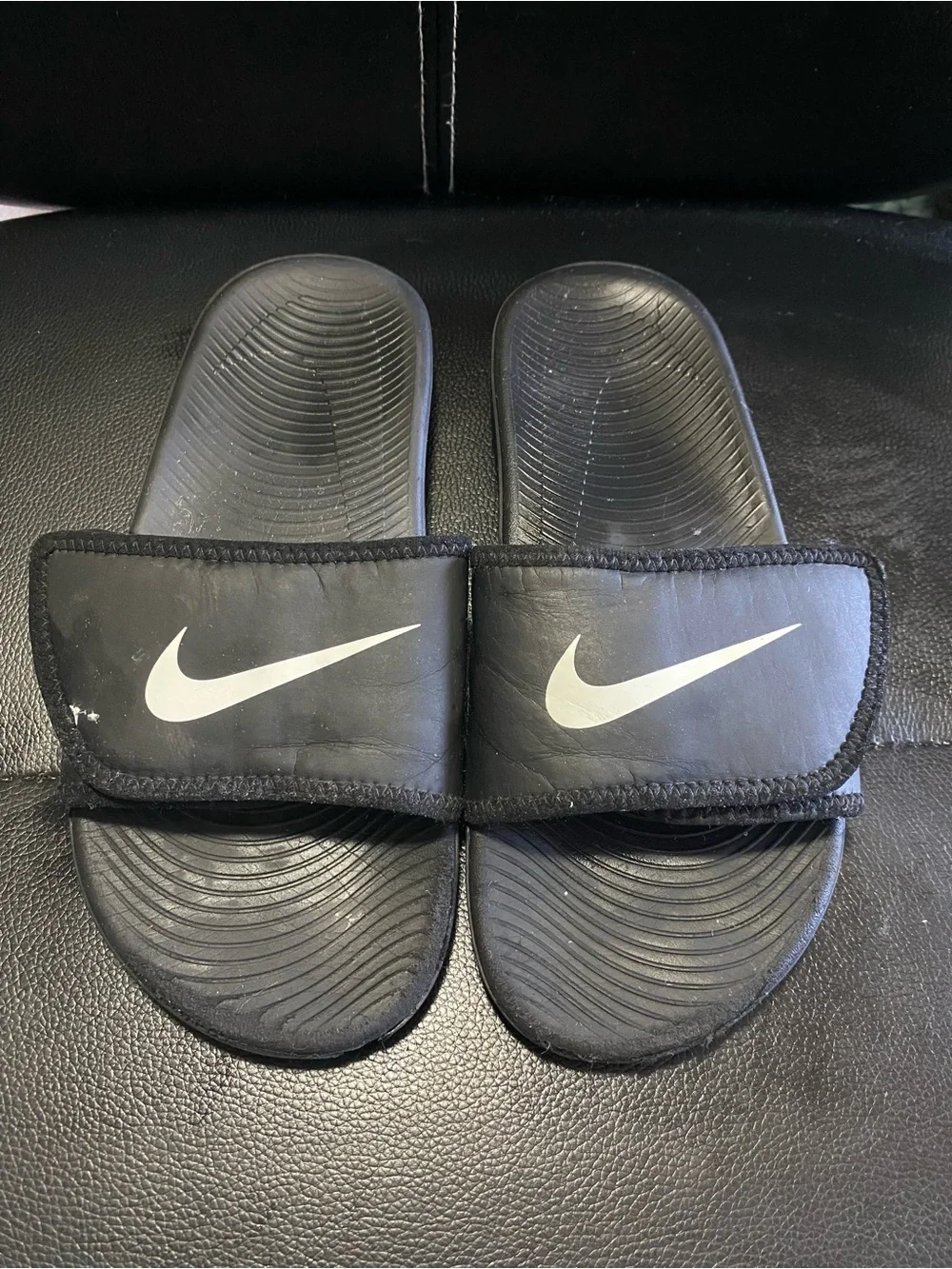 Kids Nike Black Slide Sandals with White Swoosh Size 3Y