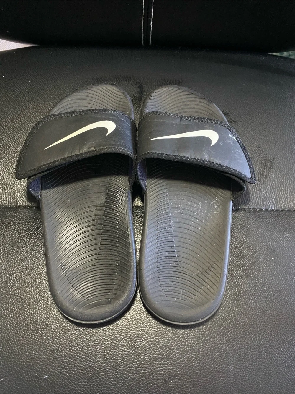 Kids Nike Black Slide Sandals with White Swoosh Size 3Y