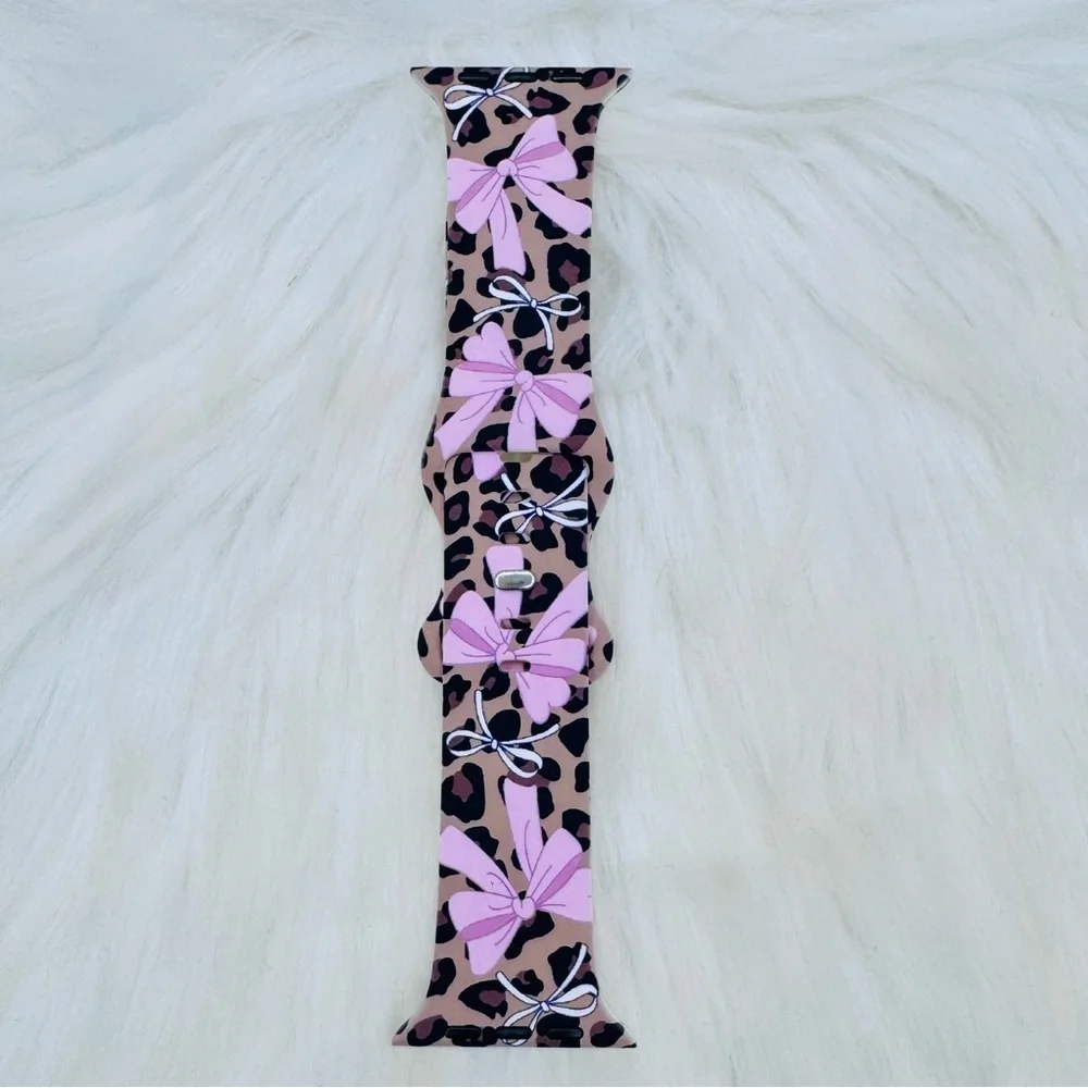 New Pink Bow & Leopard Watch Band For Apple Watch 42mm / 44mm / 45mm /49mm