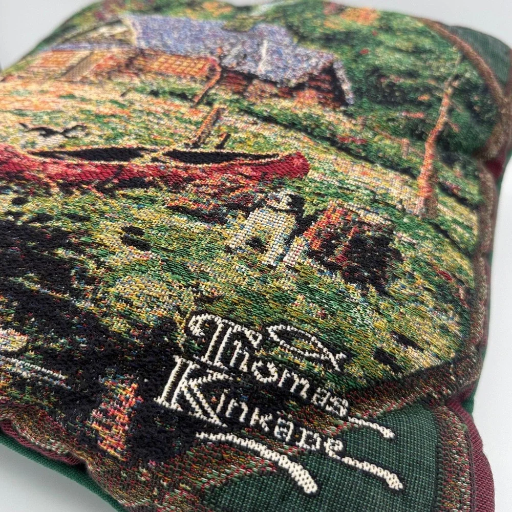 Vintage Thomas Kinkade Tapestry Pillow Cabin Lodge Scenic Decor Cottagecore