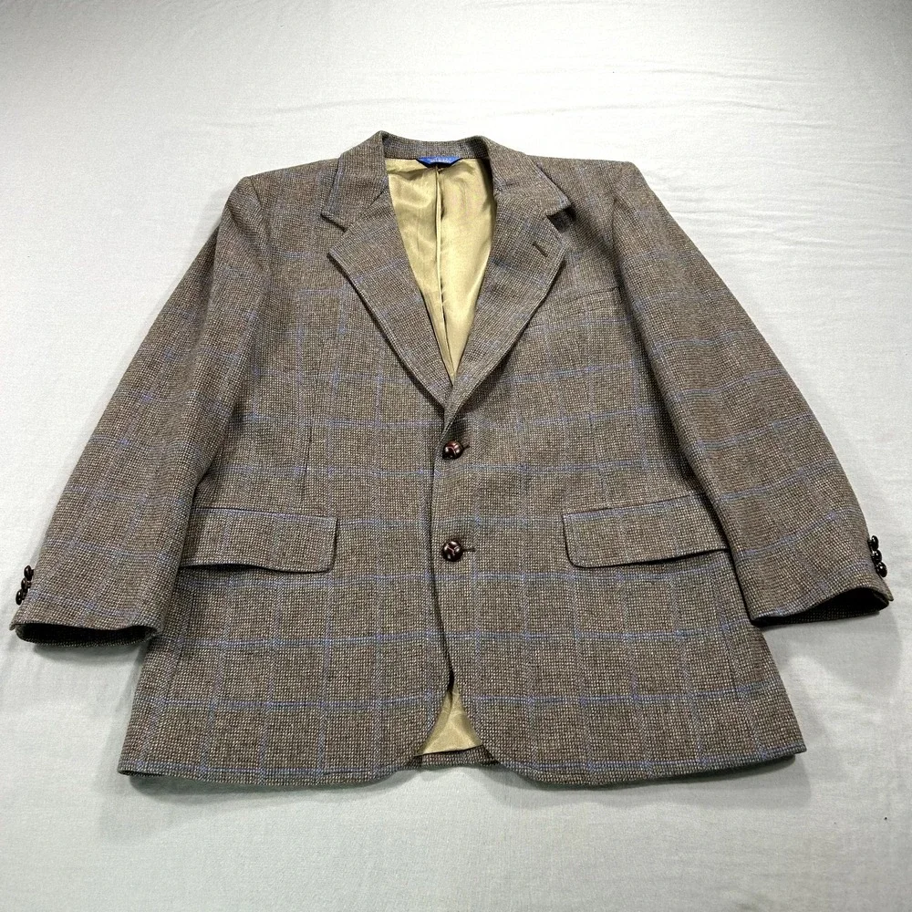 VINTAGE Pendleton‎ Blazer Mens 42 Brown Check Wool Sport Coat Jacket 80s