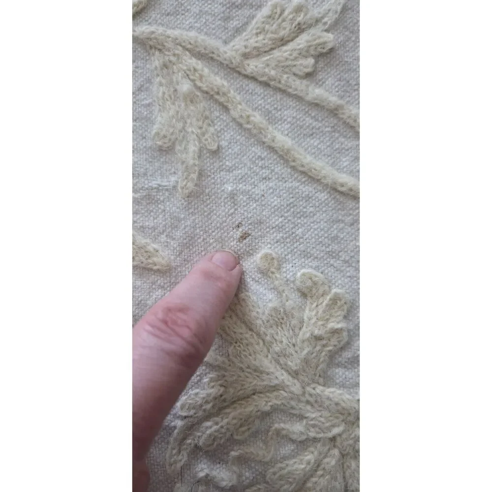 B. Altman & Co VTG Crewel Coverlet Full Bedspread Cotton Cream Chain Stitch