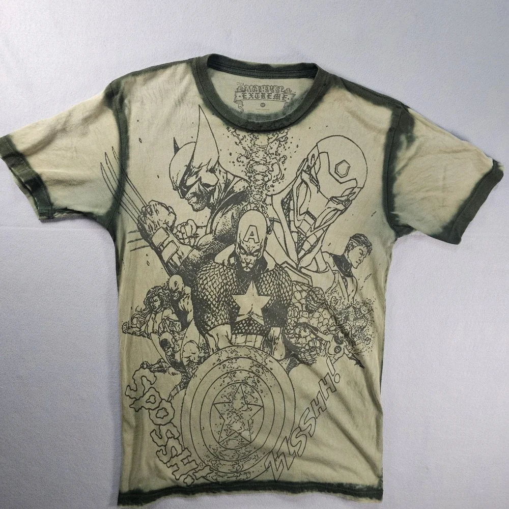 Marvel Extreme T Shirt Mens Medium Captain America Wolverine Iron Man All Over