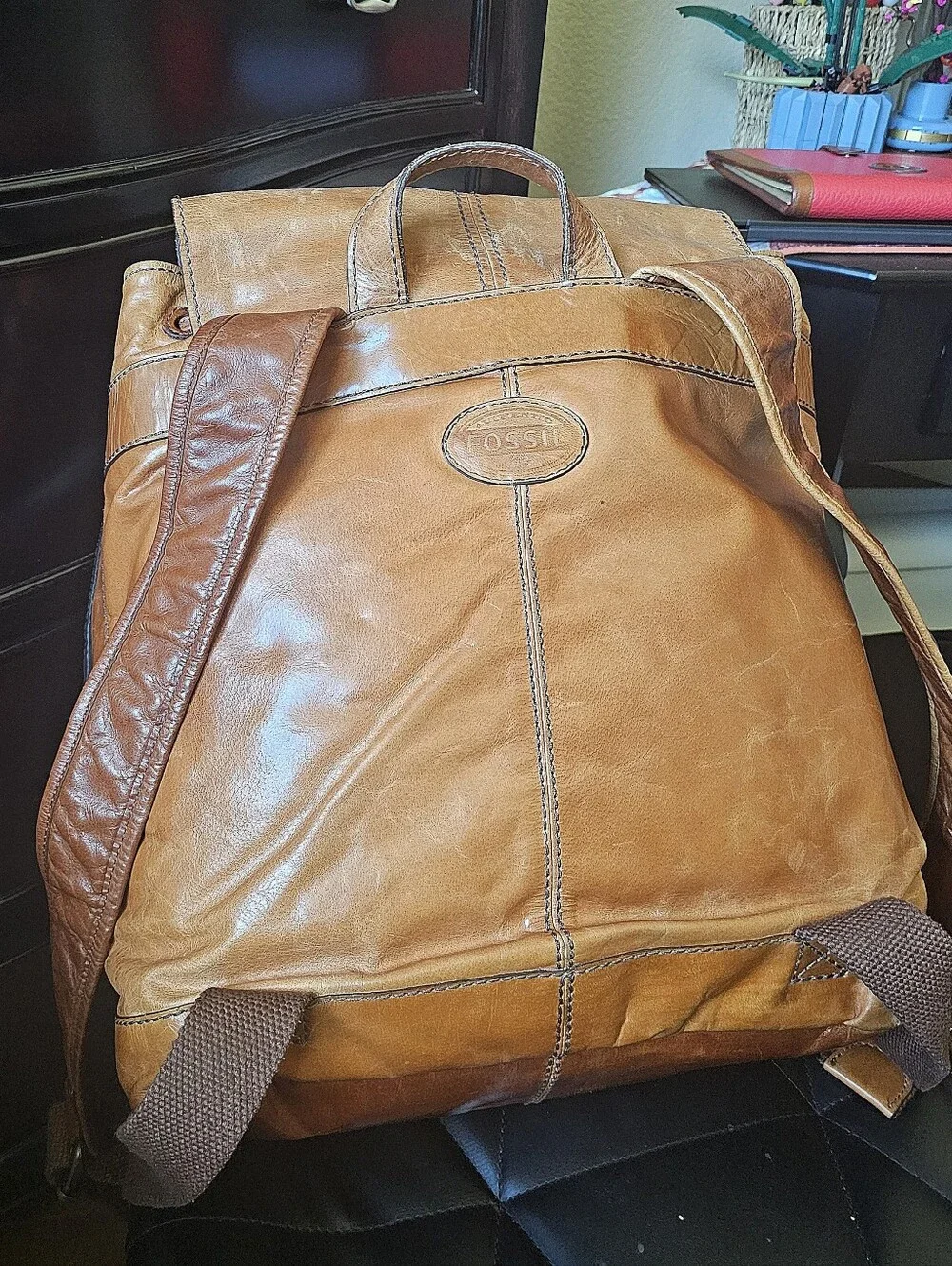 Fossil leather backpack