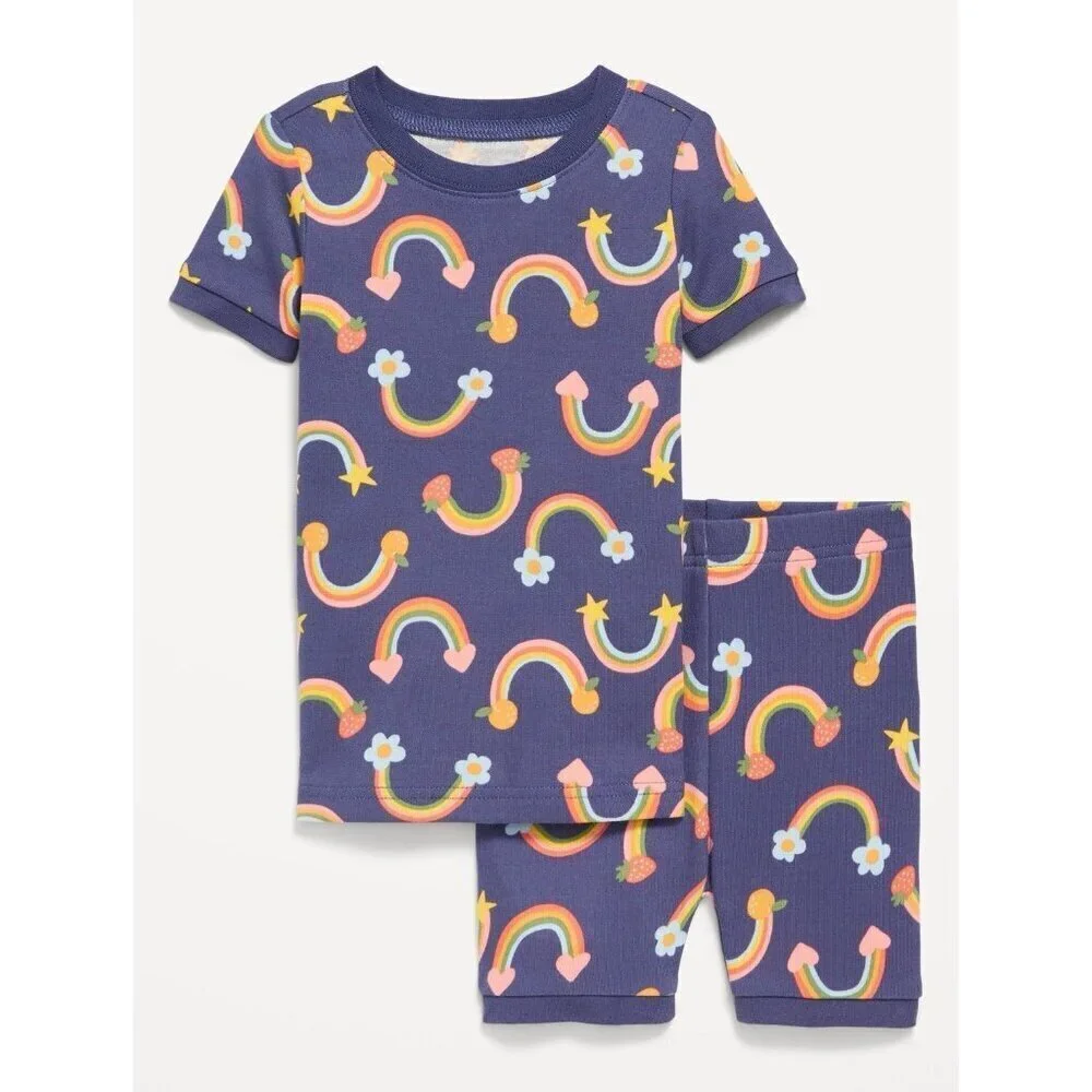 OLD NAVY Pajamas Toddler Girls Purple Rainbows Matching 2 Piece Shorts Set