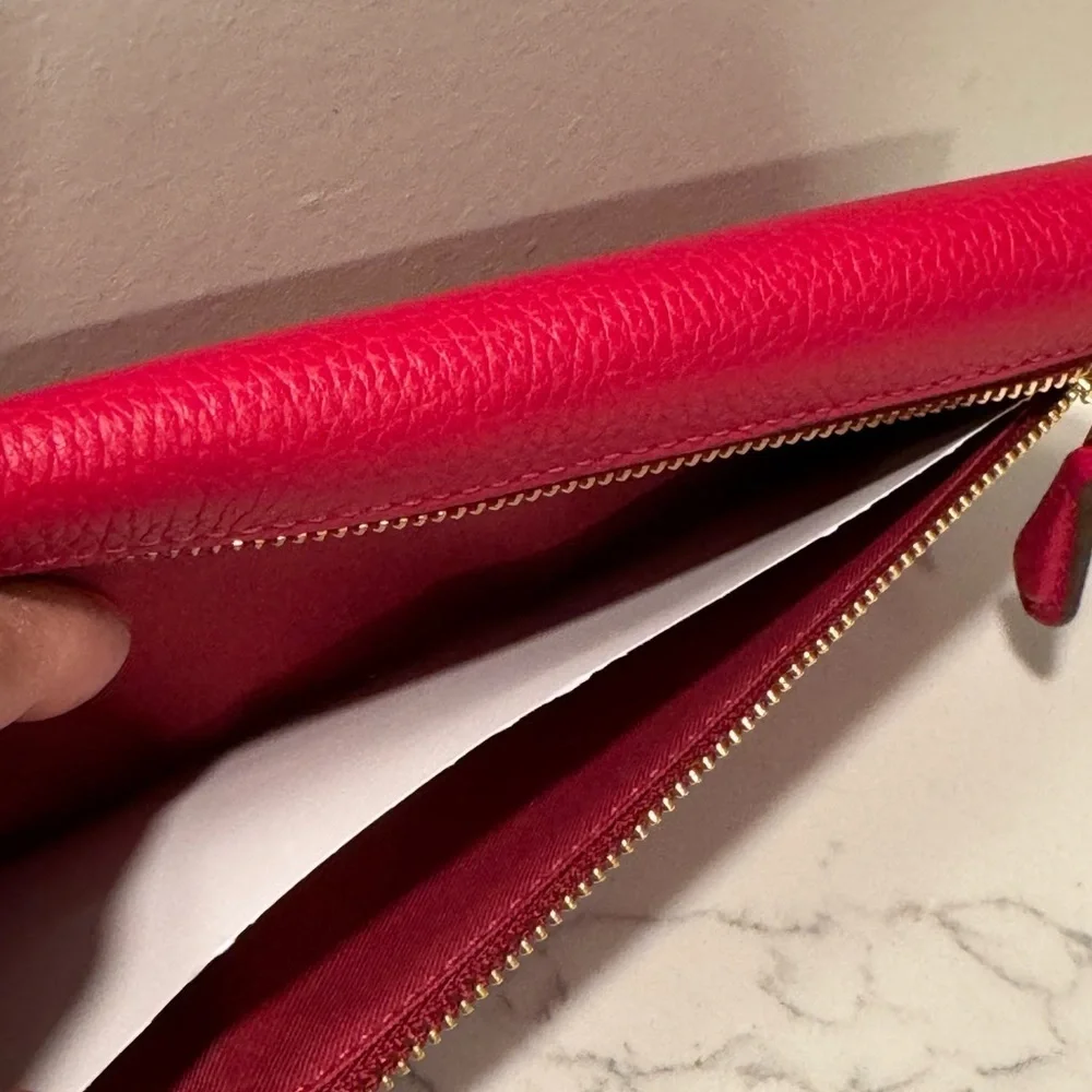 Coach Cherry Red and Gold Soft Leather Trifold