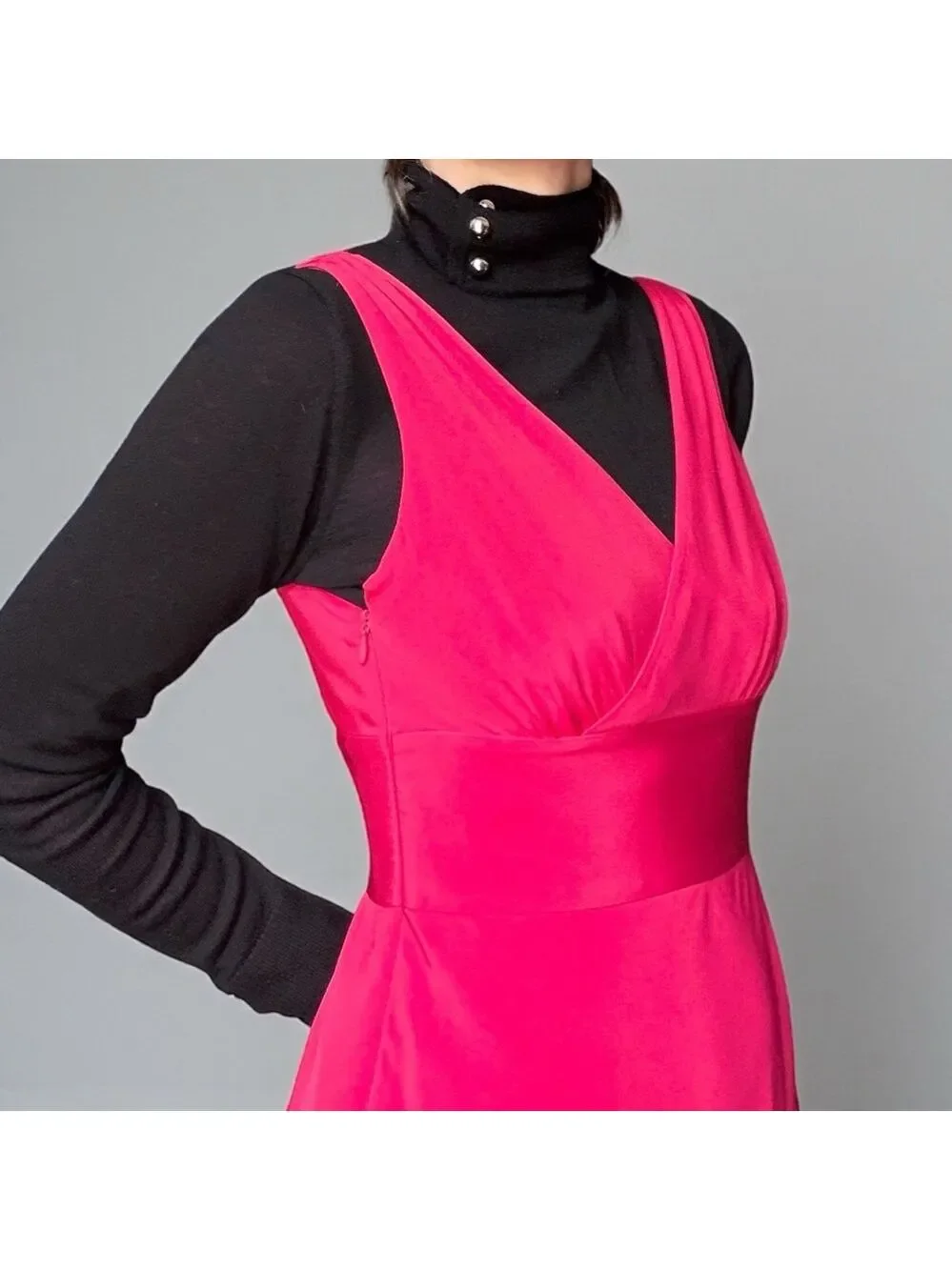 J. Crew Bright Pink Satin Silk Dress Y2K Size 4