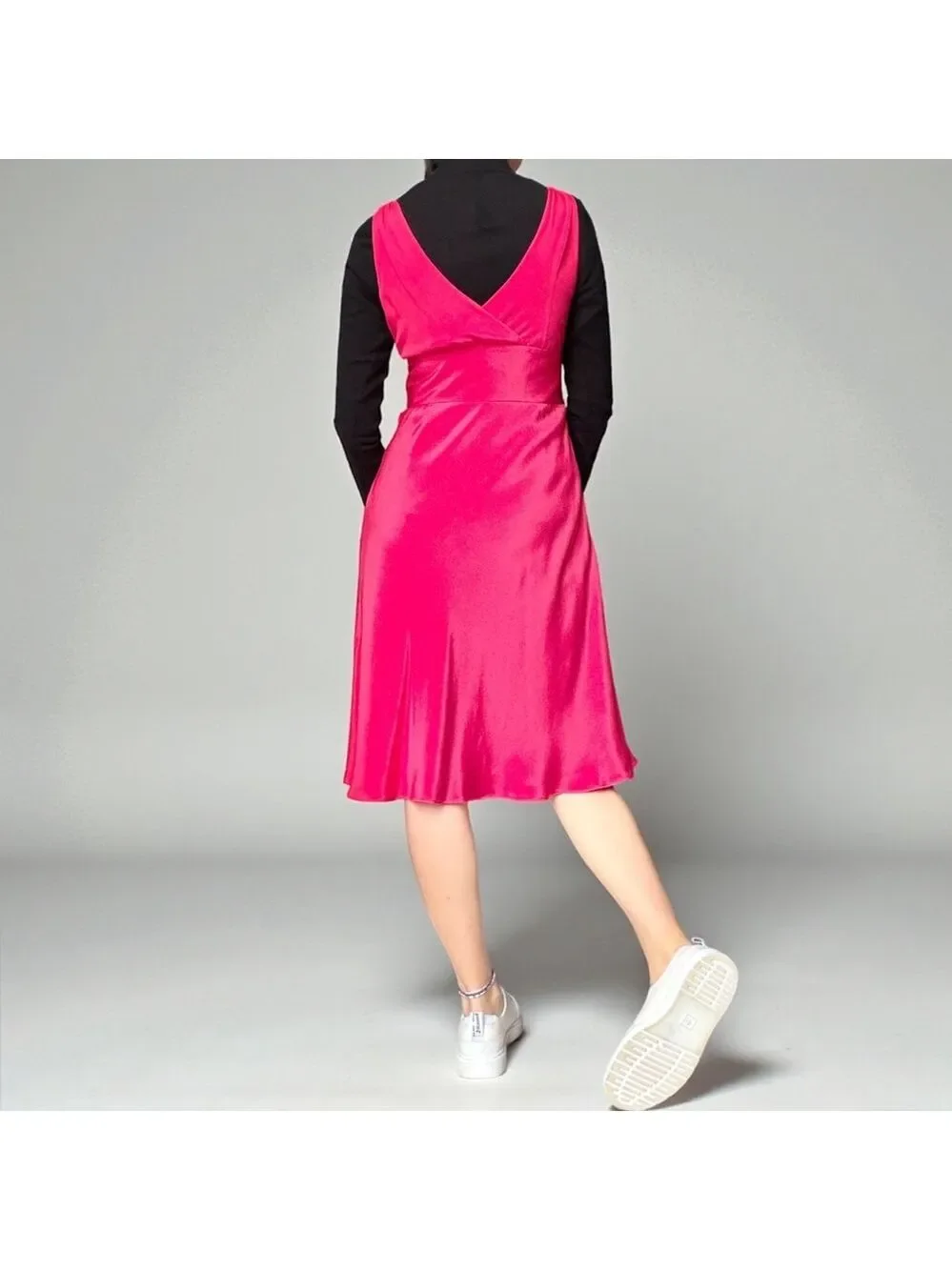 J. Crew Bright Pink Satin Silk Dress Y2K Size 4