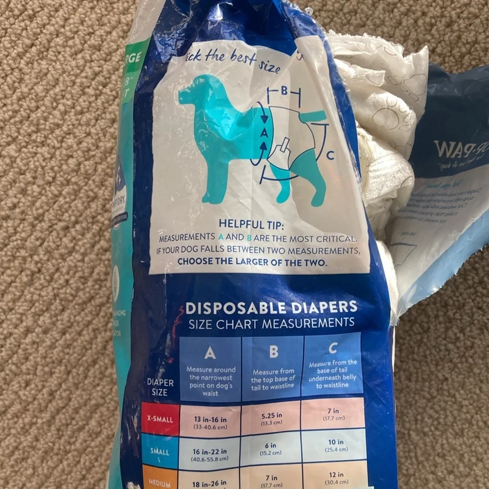 TOP PAW Disposable Diapers Dogs Size Large 7 Count Leak Protection 19”-28” Waist