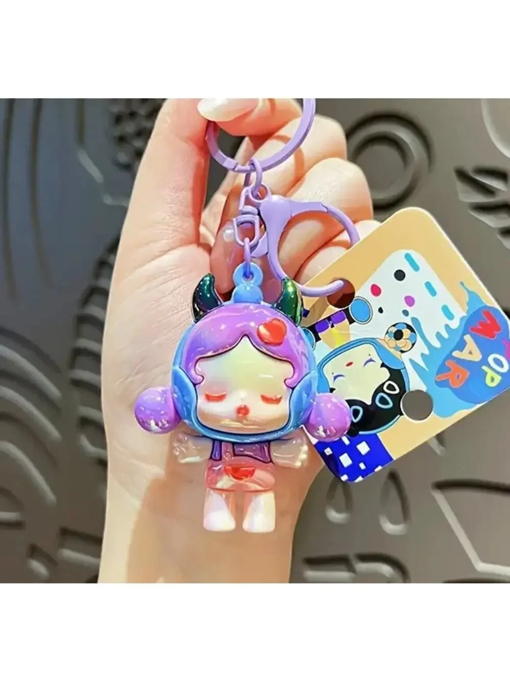3D Space Skull Panda Doll Pop Mart Keychains (Standing) - Purple