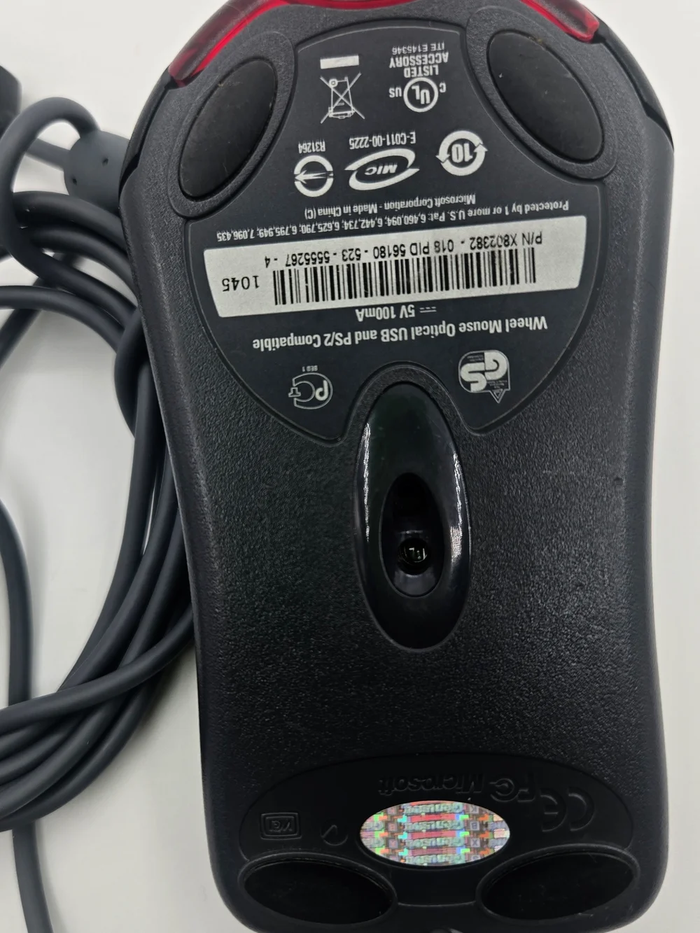 Microsoft Wheel Mouse Optical USB X802382 Black Tested And Working Vintage
