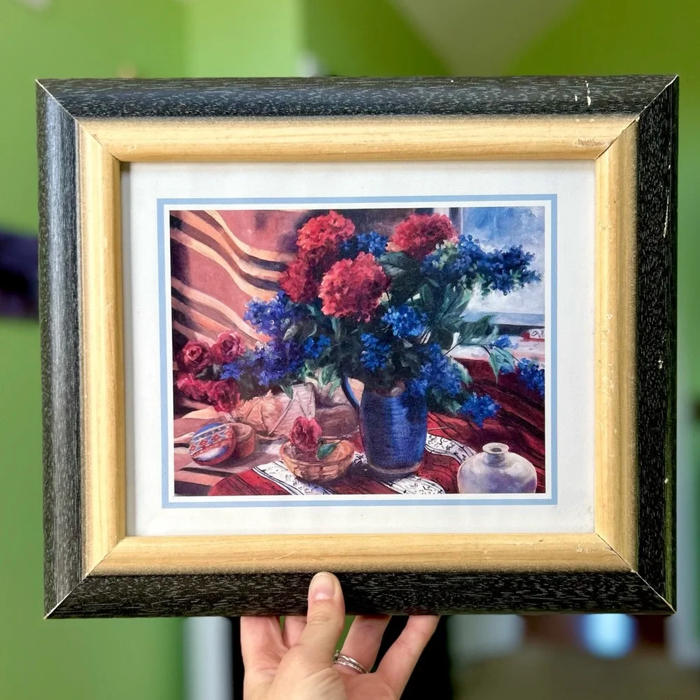 VTG Floral Dainty Cottage Still Life Framed Wall Decor Art