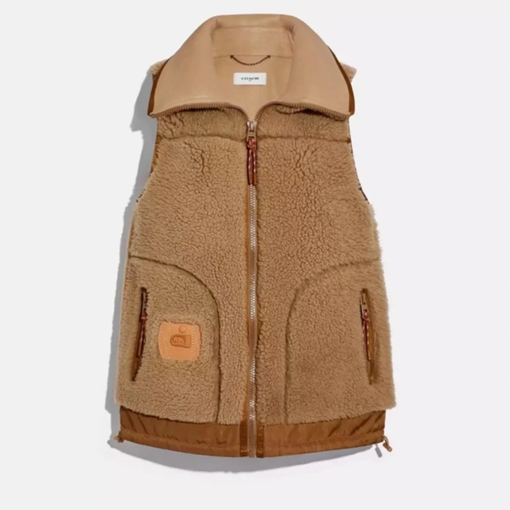 Coach Shearling Leather Tan Vest Jacket Outerwear BNWT