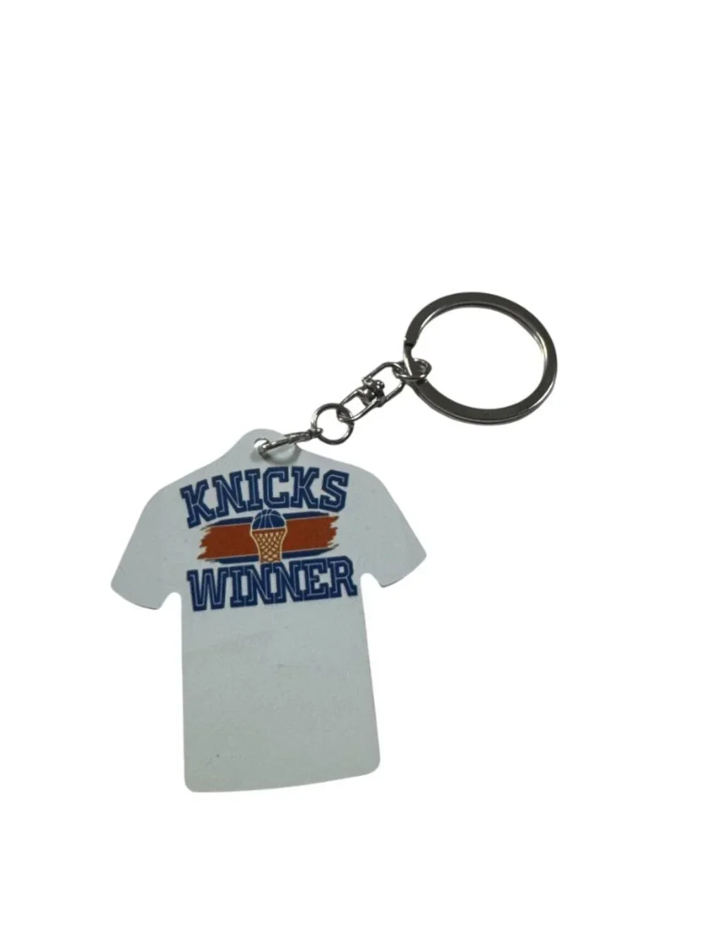 Knicks Winner Basketball Jersey Shape Metal Keychain, White, Sports Fan Accessor