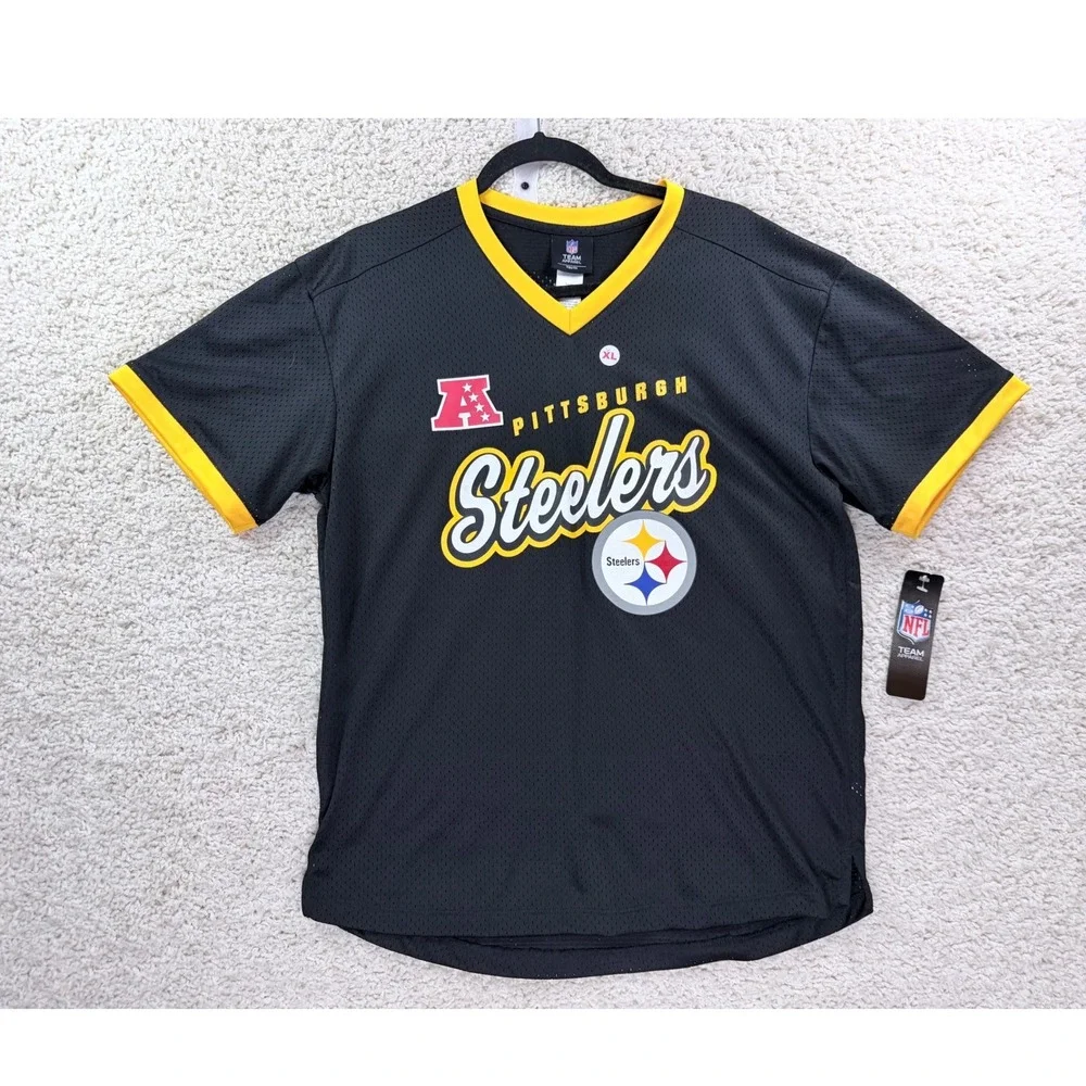 NFL Team Apparel Pittsburgh Steelers Jersey Youth XL Black New Mesh V-Neck 33