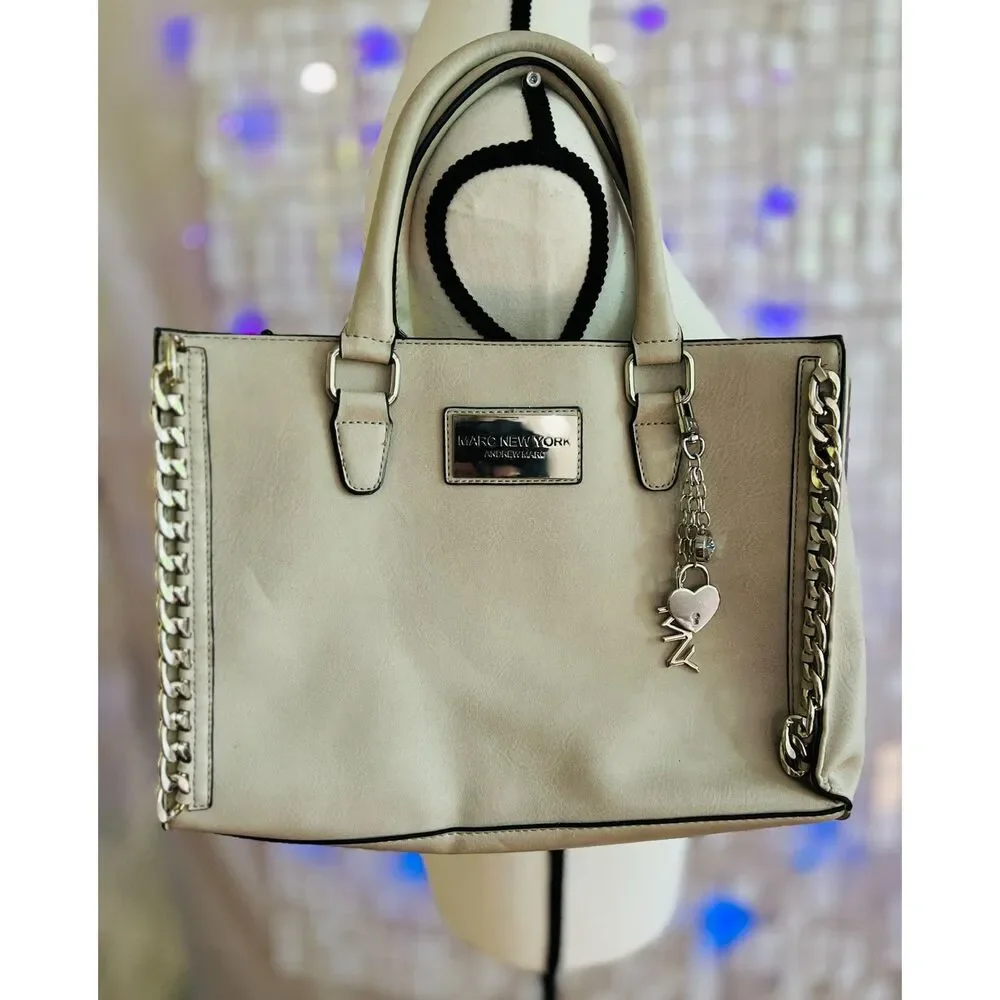 Vintage Marc New York faux white leather satchel with chain detail