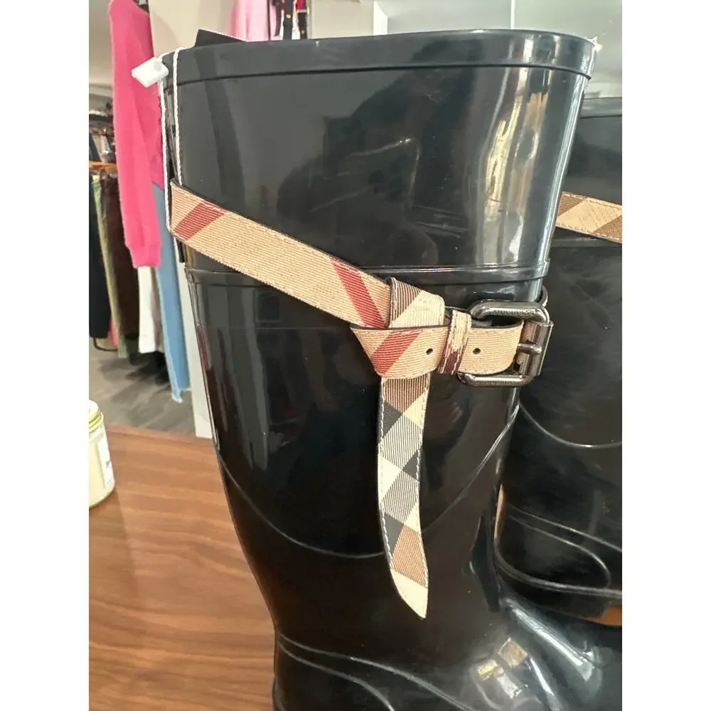 Burberry Kenyon Nova Check Belt Rain Boots Size 38(8)