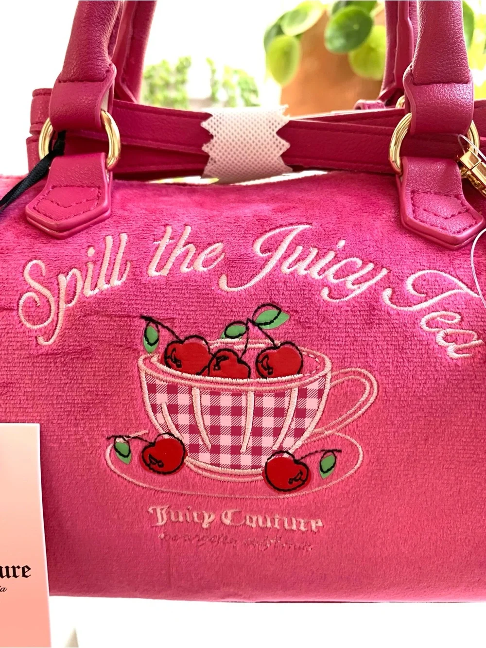 NEW Juicy Couture Velour Sweet Tea Party Raspberry Satchel