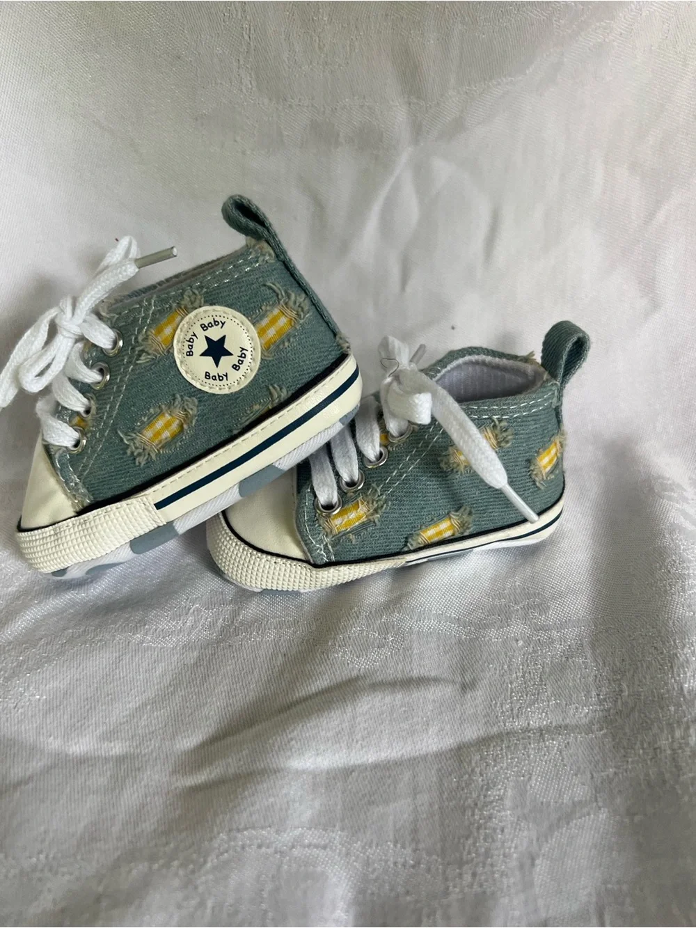 Converse Baby High-Top Sneakers in Denim Blue with Yellow Accents