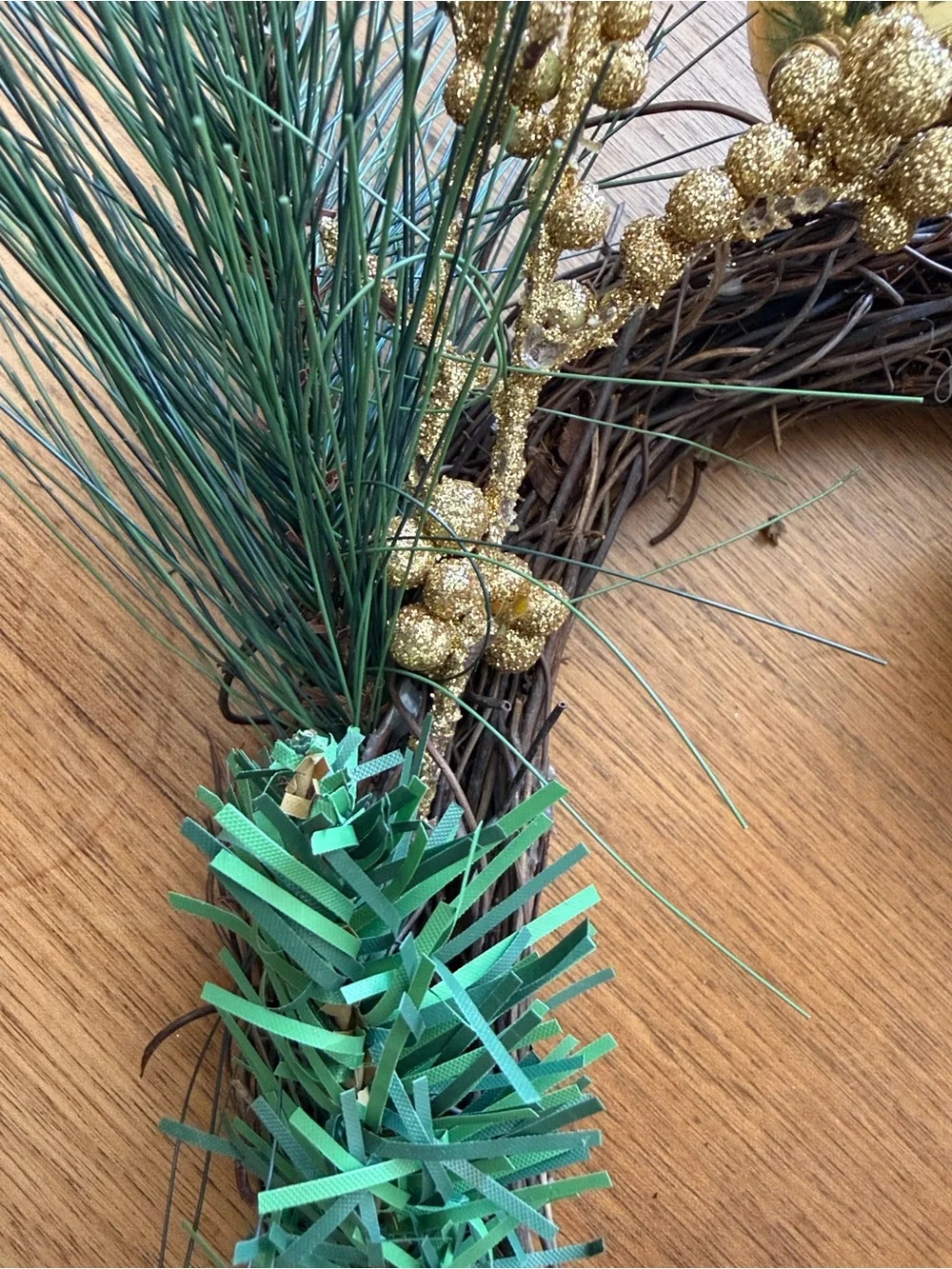 Hobby Lobby Gold Berry and Green Pine rattan Wreath