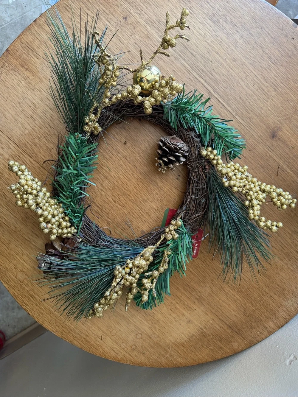 Hobby Lobby Gold Berry and Green Pine rattan Wreath