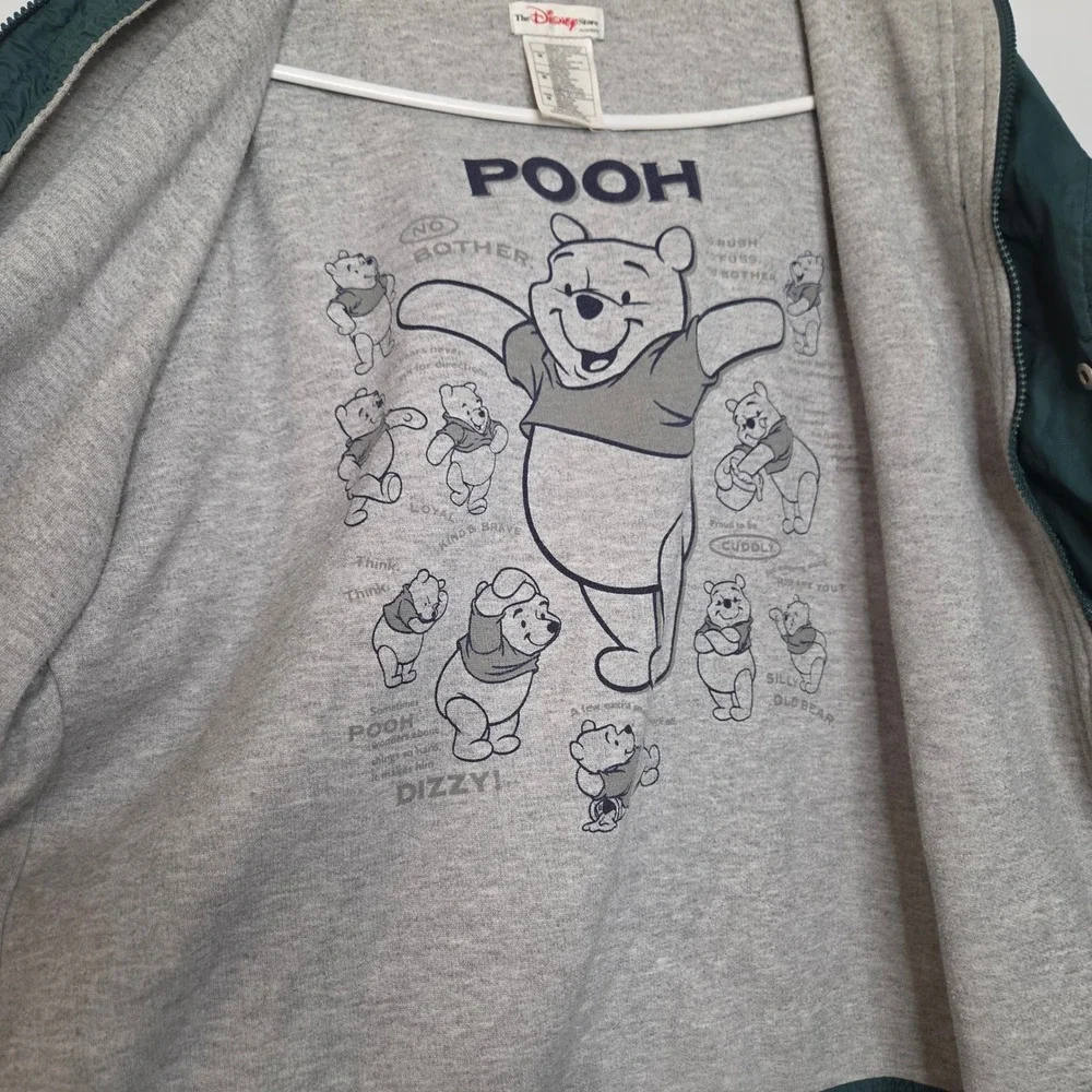 Vintage Disney Store Winnie the Pooh Hooded Windbreaker Jacket Green Mens Medium