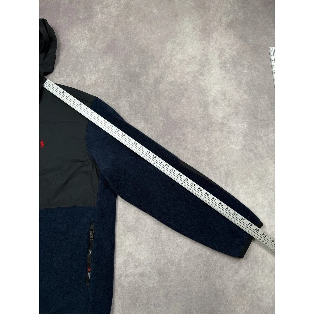 VTG Y2K Polo Ralph Lauren Polartec Fleece Jacket Men XXL Navy Gray Full Zip Hood