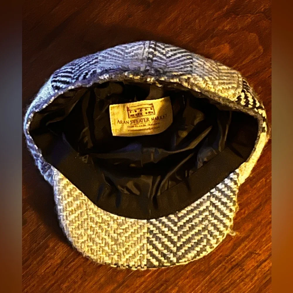 Aran Sweater Market Wool Gray Black Stripes Peaky Blinders Herringbone Cozy Hat