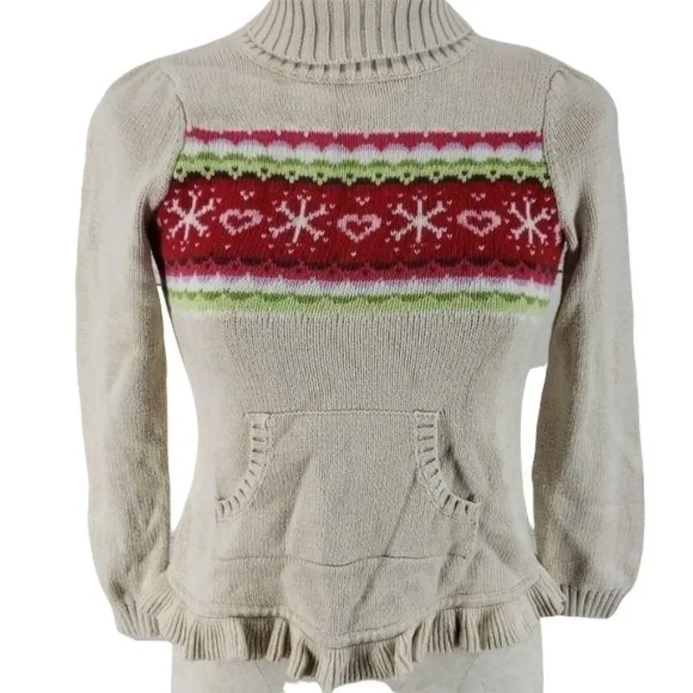 Gymboree Girls‎ Tan Turtle Neck Pullover Winter Tan Christmas Sweater Size 7/8