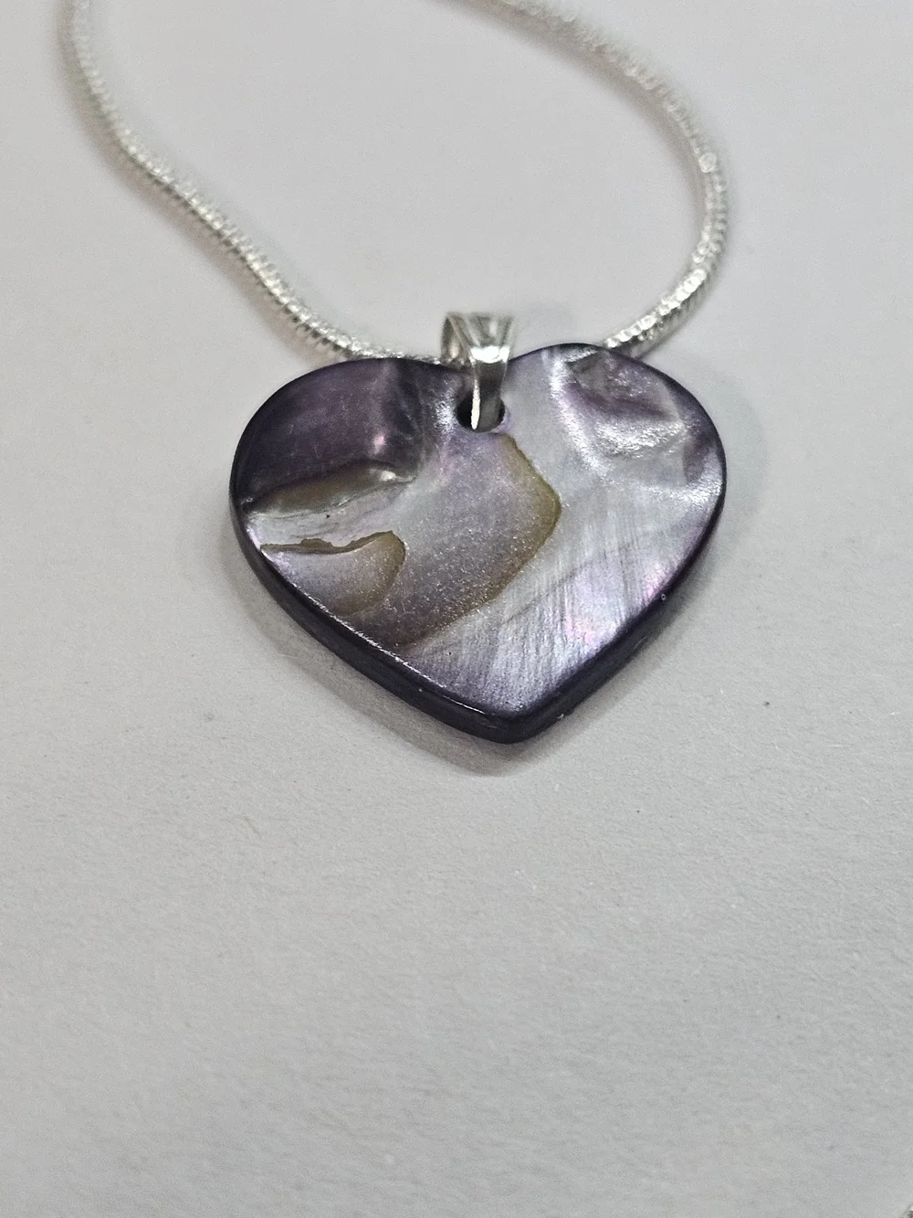 Iridescent Purple Heart Shell Pendant Necklace