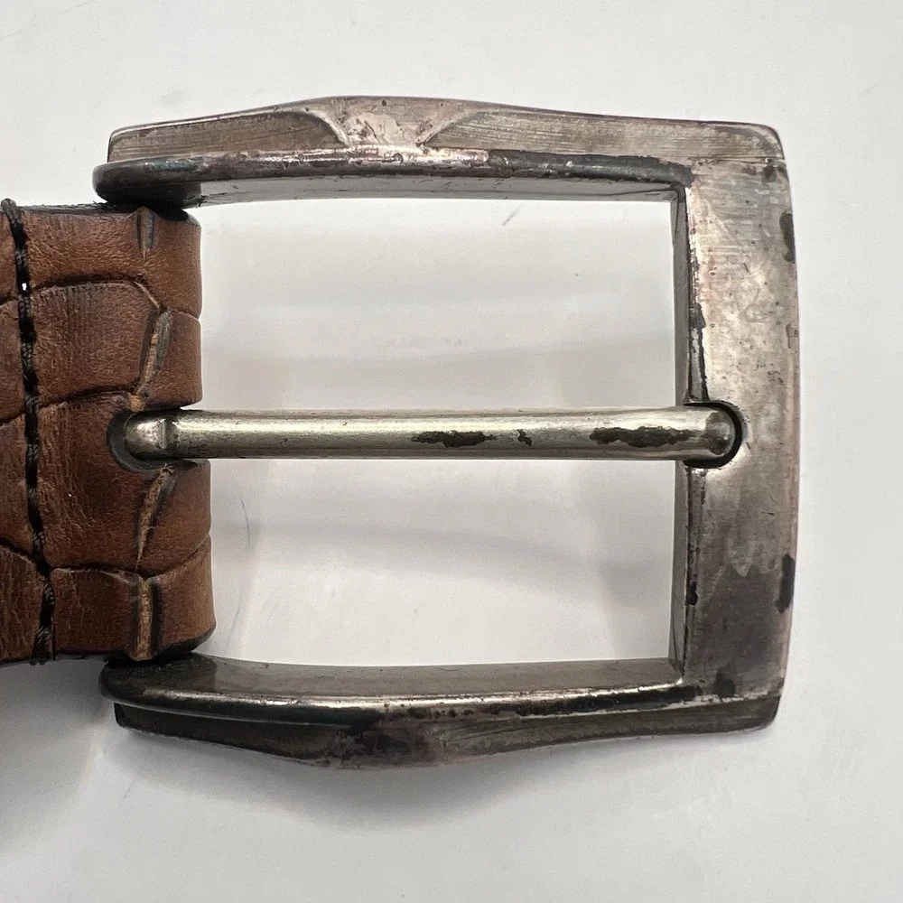 Allen Edmonds Handcrafted USA Leather Belt Brass Buckle Italy 36 Brown Reptile