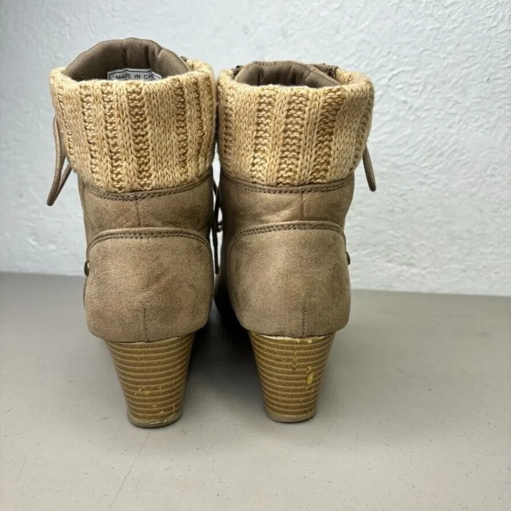 Nine West‎ Lotus Brown Fabric Mid Wedge Ankle Bootie Womens Size 6M