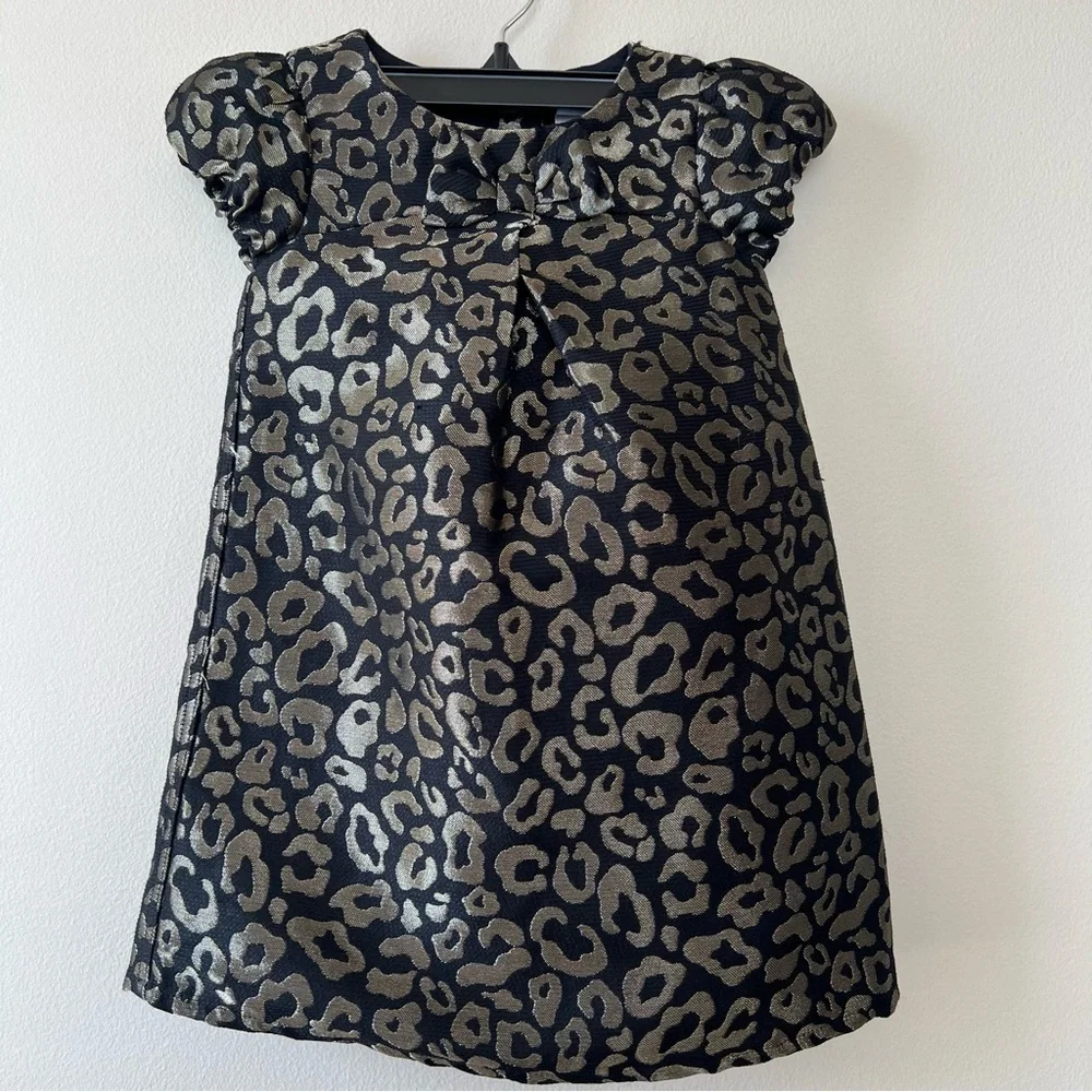 Gymboree cap sleeve metallic animal print dress girls kids 3T black gold‎ party