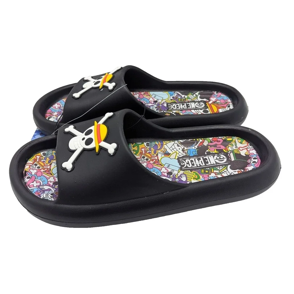One Piece Anime Skull Slides Sandals Mens Size 9 Black Anime Slip On