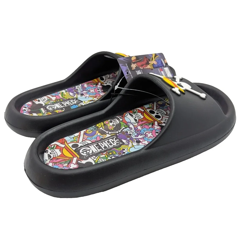 One Piece Anime Skull Slides Sandals Mens Size 9 Black Anime Slip On
