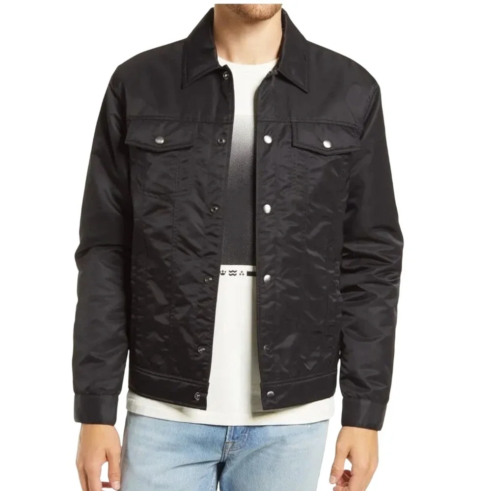 Frame Black Nylon Quilted Liner‎ Men's Trucker Jacket Car Coat Small
