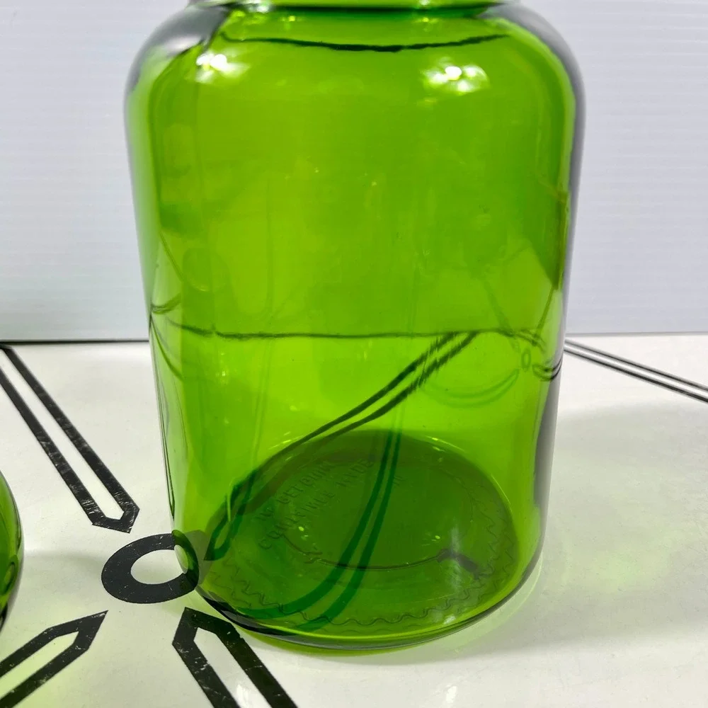 Vintage Belgium Green Glass Apothecary Jar Bubble Lid Canister‎ ~8.5-9