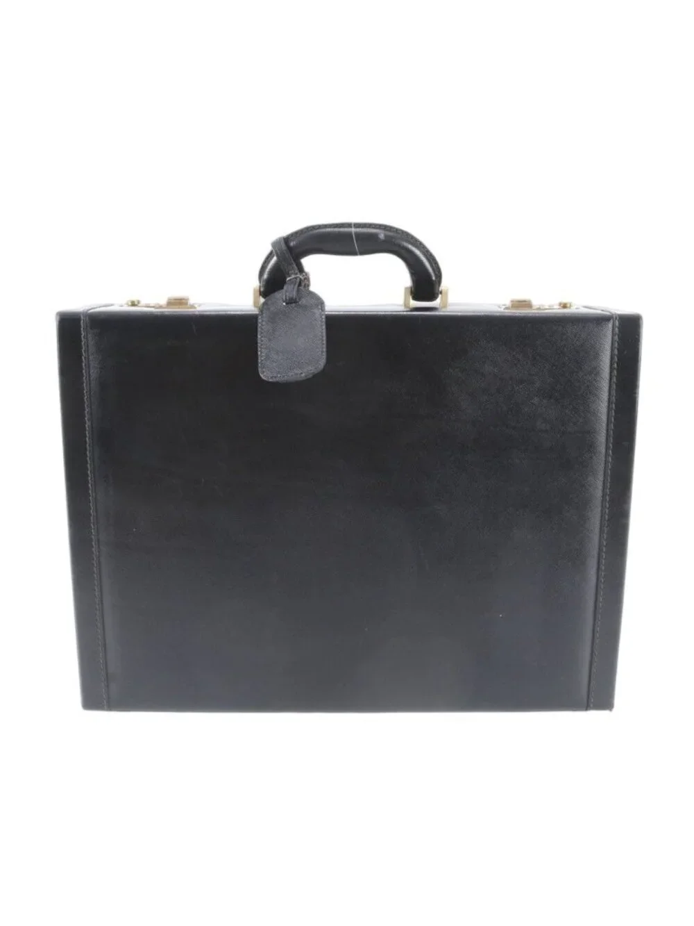 Prada Leather Attache Case Hard Document Business Briefcase Black