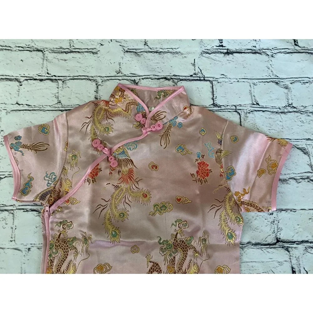 Chinese New Year Qipao Cheongsam Girls Size 6 Pink‎ Dress Party Peonies Costume
