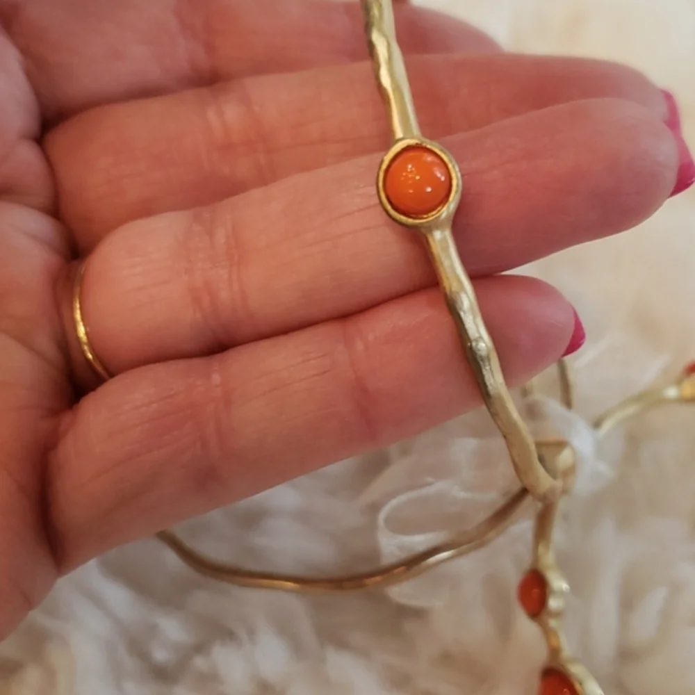❤‎ NWT Set 3 Row Bracelets Set Coral Stones Orange Gold metal Bracelets