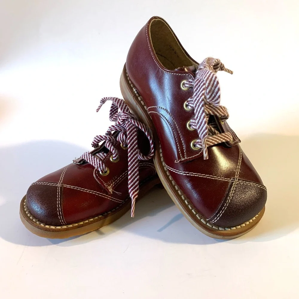 Vintage Retro Toddler Shoes Leather Hard‎ Rubber Soles WSCo Made in USA Sz 8 1/2