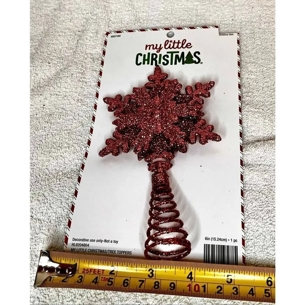 Pink Snowflake Mini Tree Topper Christmas Glitter Decor Metal Spiral New W Tags