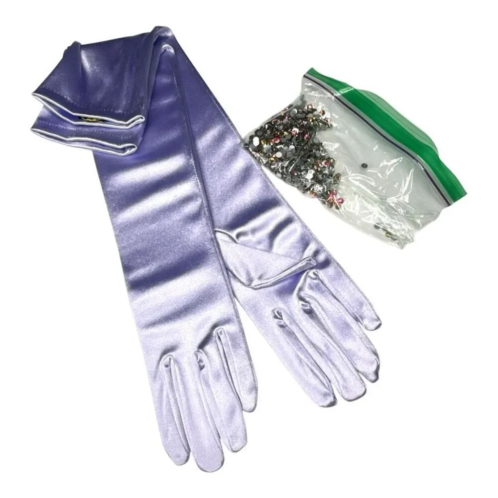 Lavender Metallic Opera Gloves w/ Rhinestone Embellishment Kit – 19” Long Costum