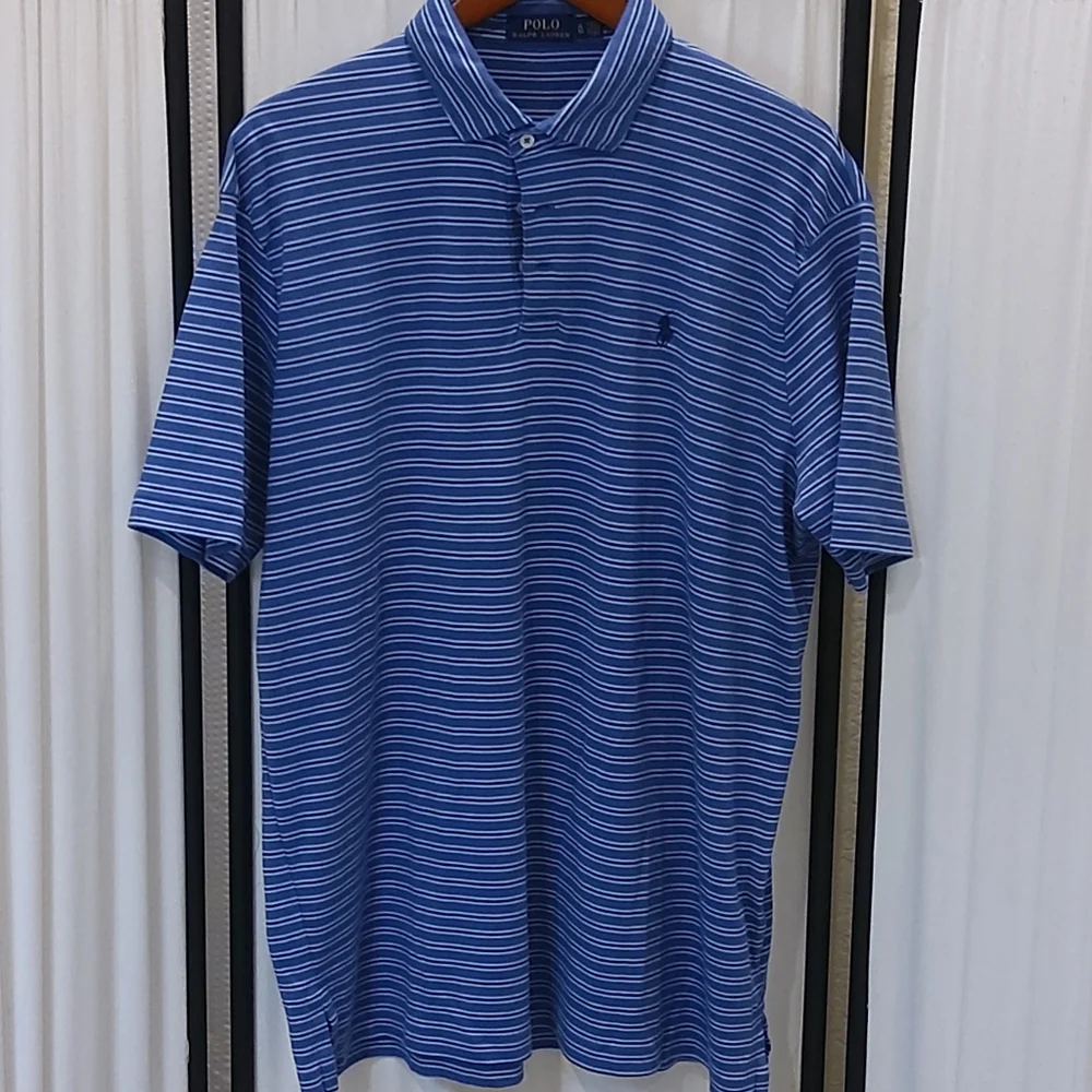 Polo Ralph Lauren Polo Shirt Blue w/Dk Blue &‎ Lt. Blue Stripes, XL