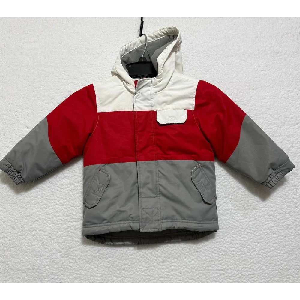 Old Navy Kids 3T‎ Winter Jacket Colorblock Red White Gray Hooded Warm